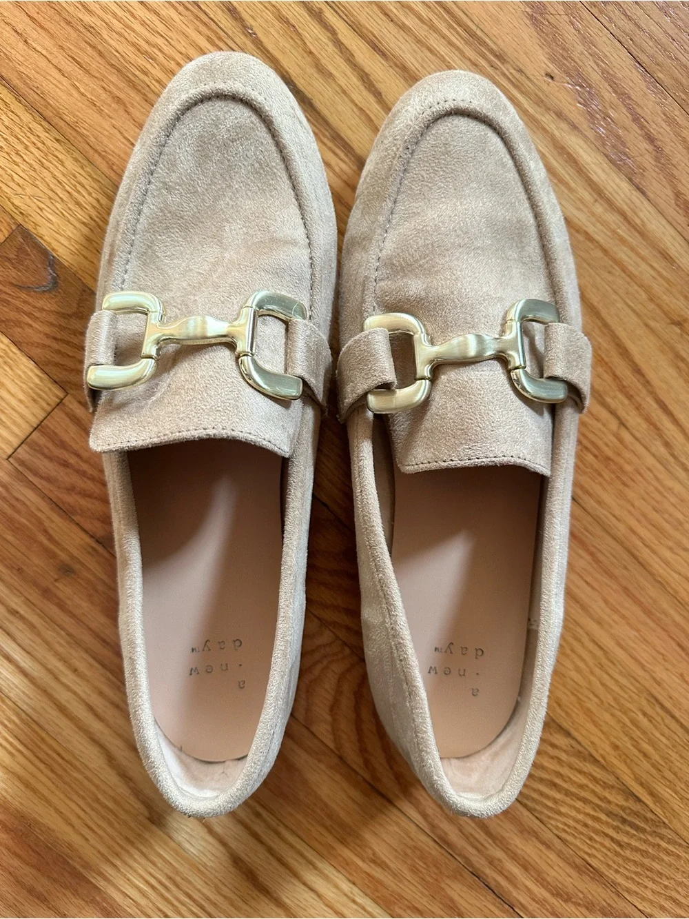 Beige Faux Suede Gold-Bit Loafers - Picture 2 of 4